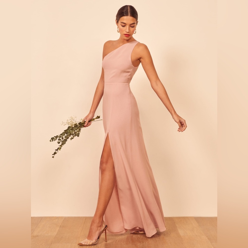 SOLD - REFORMATION Evelyn Dress - Blush One Shoulder Blush Light Pink 2 XS - Picture 3 of 8